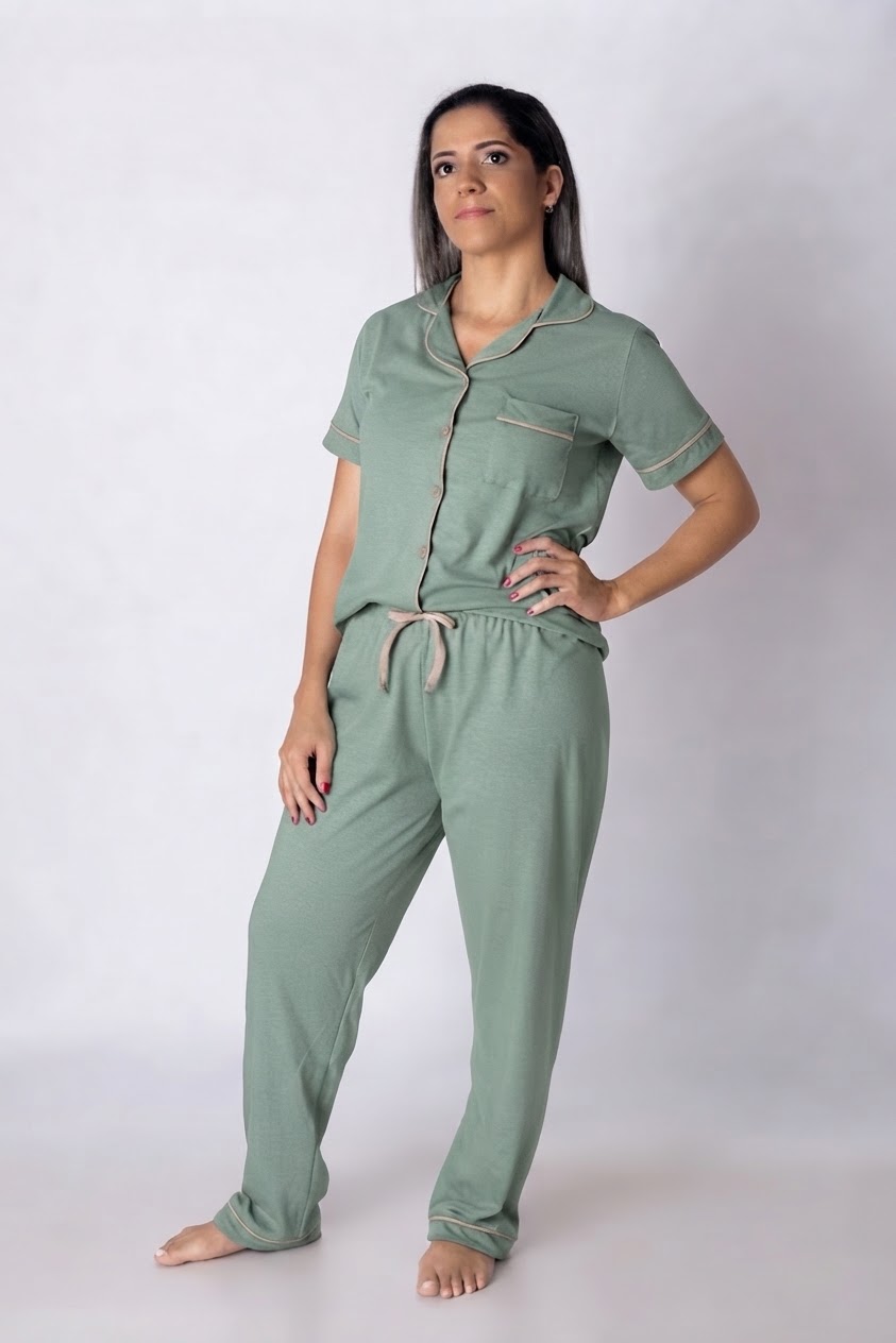 Pijama Feminino Adulto Americano Calça e Manga Curta - Imagem 5