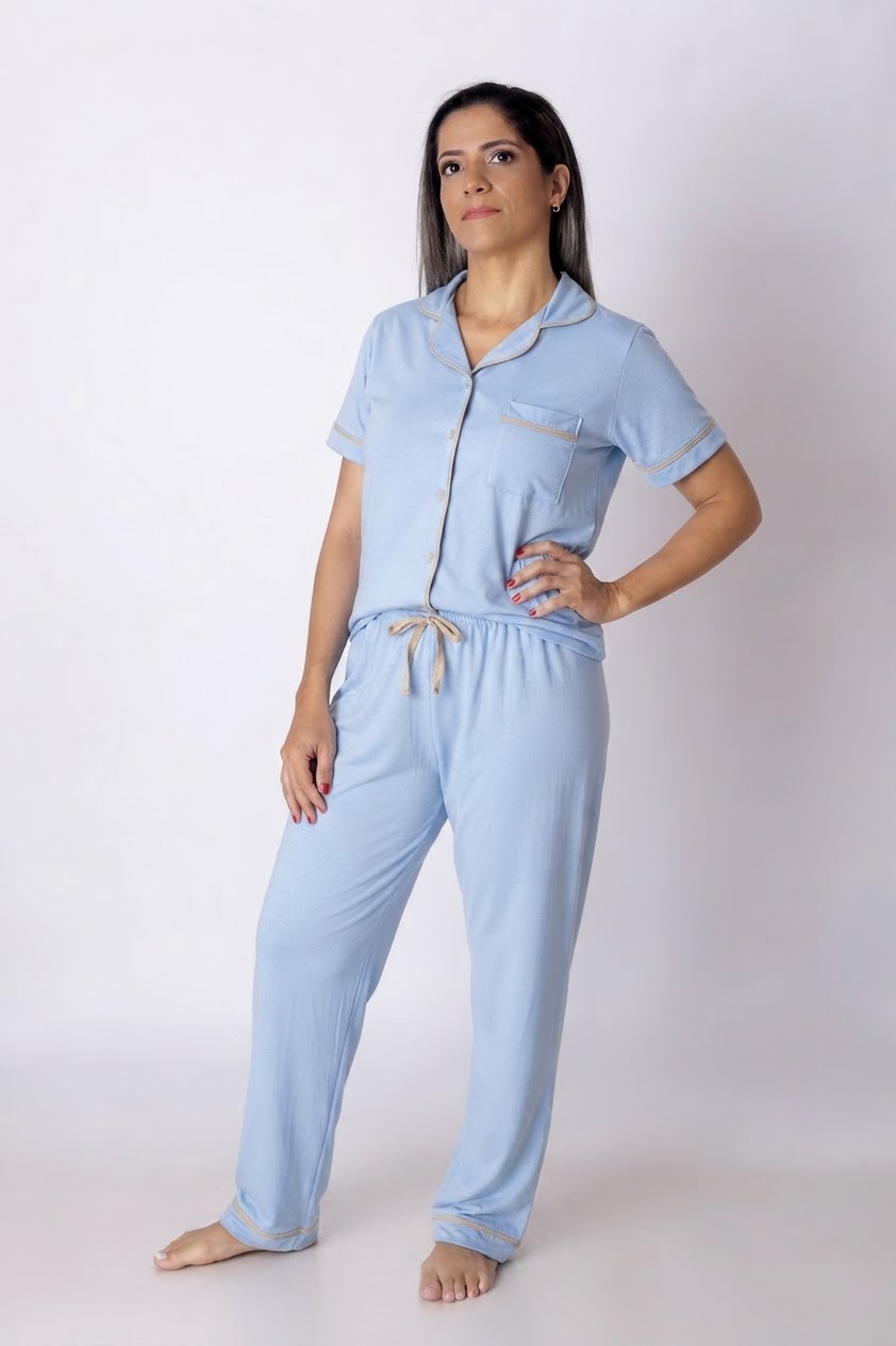 Pijama Feminino Adulto Americano Calça e Manga Curta - Imagem 4