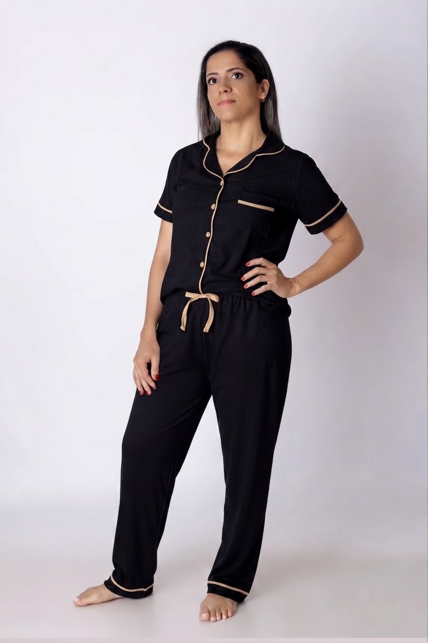 Pijama Feminino Adulto Americano Calça e Manga Curta - Imagem 3